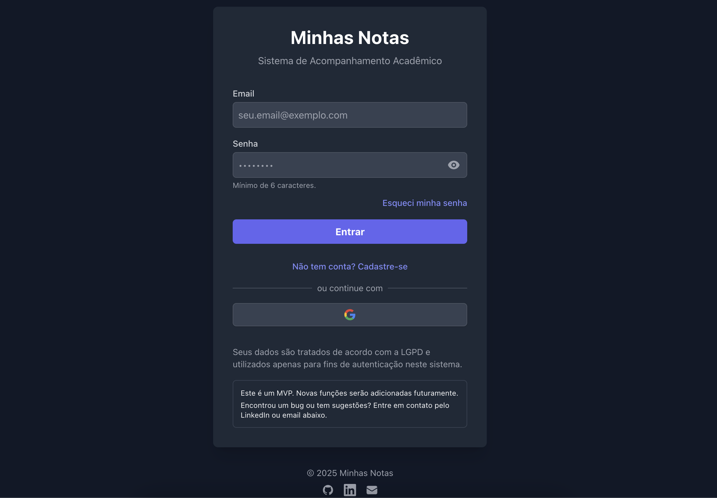 Minhas Notas - Sistema Acadêmico